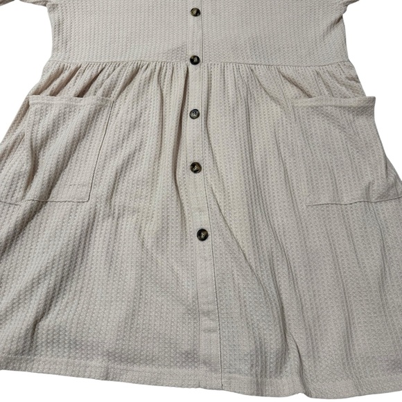 Umgee Waffle Knit Long Sleeve Elbow Patch Cream Babydoll Dress Women’s Size XL - Picture 8 of 12